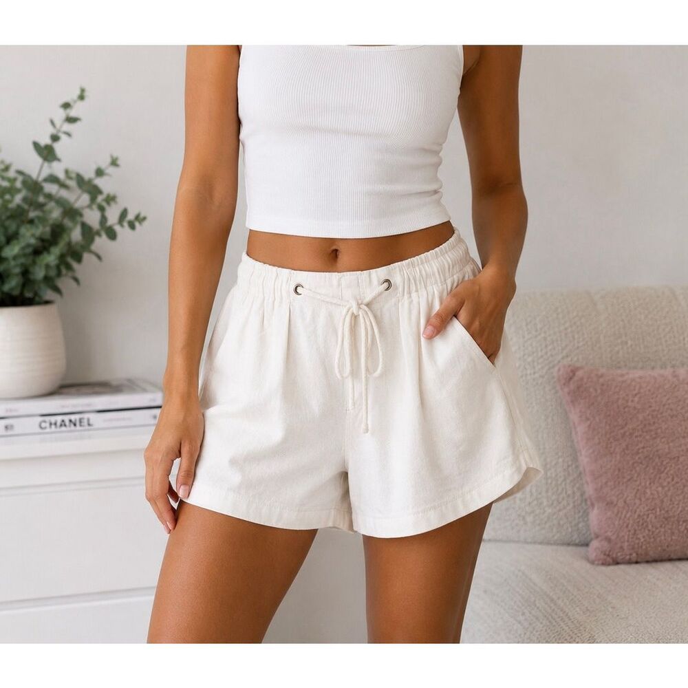 Free People White Drawstring Shorts Size S NWT Coastal Boho Summer